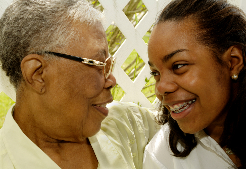 young girl talking to her grandmother