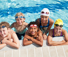 family of 5 swimming outside